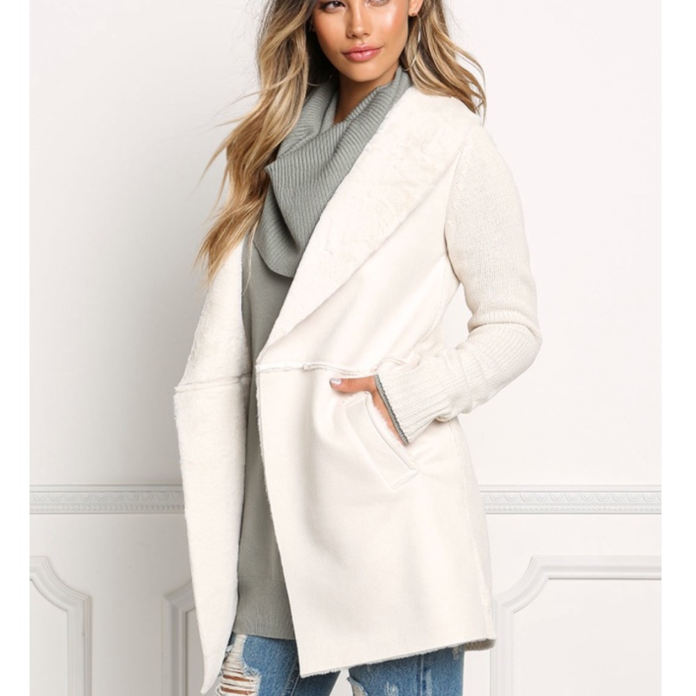NATURAL SUEDETTE FAUX FUR JACKET